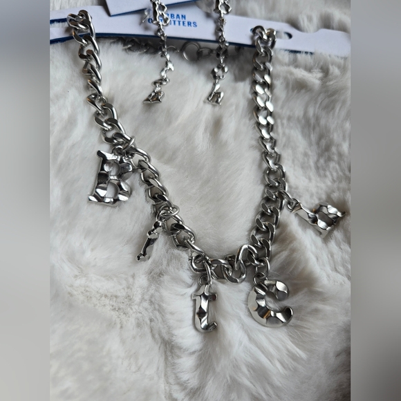 NWT! Urban Outfitters,  Bad Girl SET (Necklace & Earrings), silver, MSRP $50 - Picture 2 of 4